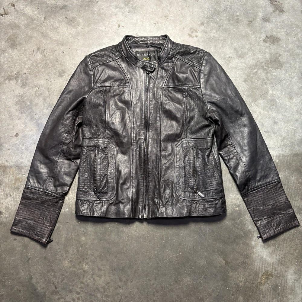 Bernardo Women's Black 100% Soft Leather Riding Jacket Size Large Moto
